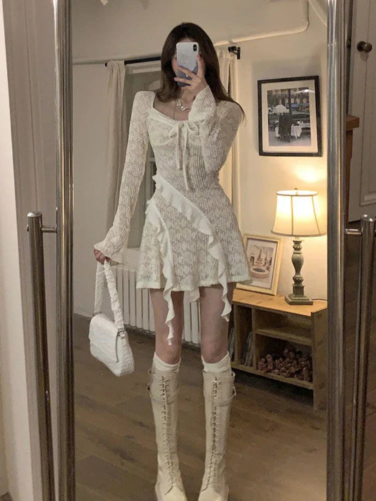 Voguable  French Elegant Y2k Mini Dress Woman Short Party Pure Color Casual Dress Office Lady One Piece Dress Korean Fashion