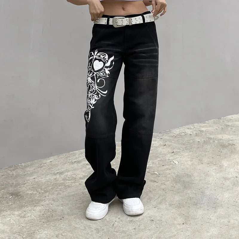 Women's Vintage Low Waisted Printed Cargo Jeans | Great for All Seasons