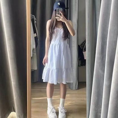 Voguable Vintage Girls Y2K Sweet Slim Striped Mini Dress Ladies Soft Cotton Cute Strapped Dresses for Chic Outfits