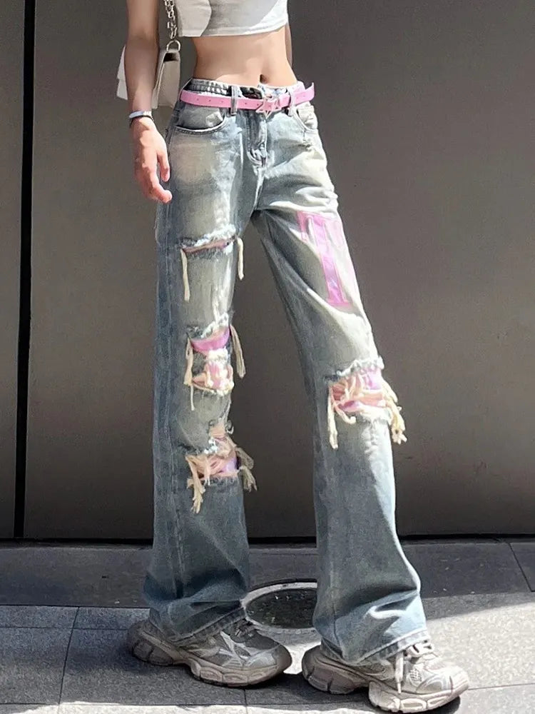 Women's Retro Wide Leg Ligh Wash Ripped Jeans | Great for All Seasons