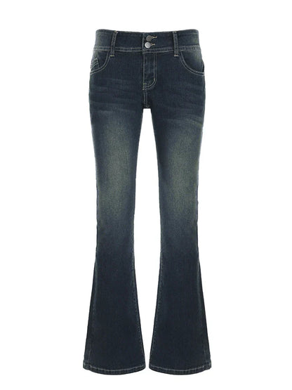 Vintage y2k Flared Jeans Retro Button-up Low Rise Casual Denim Pants Harajuku 2000s Trousers Basic Aesthetic Mom Jeans