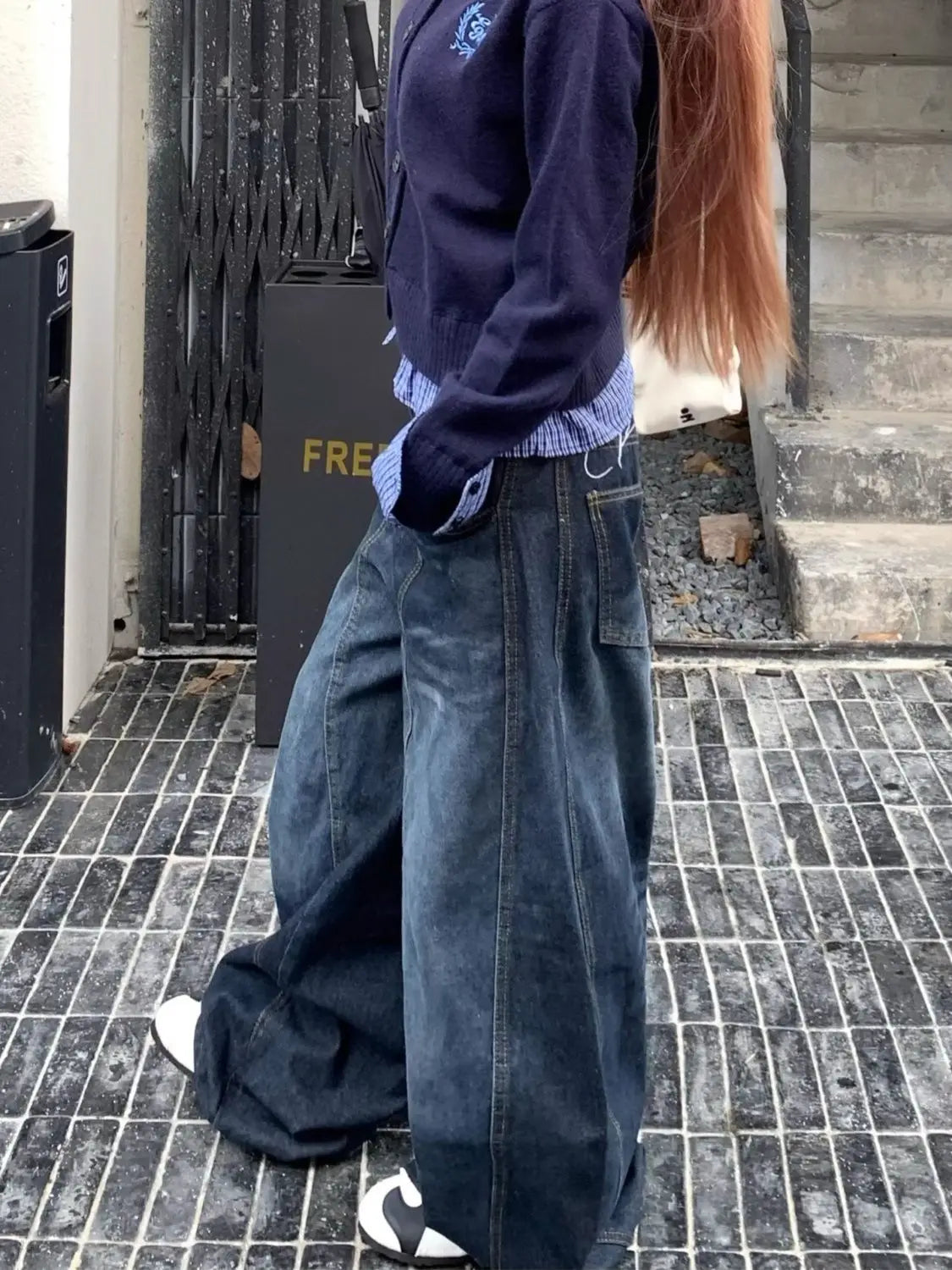 Y2k Letter Embroidery Washed Women Jeans Vintage Harajuku Wide Leg Denim Pants Baggy Gyaru Scimitar Trousers Streetwear