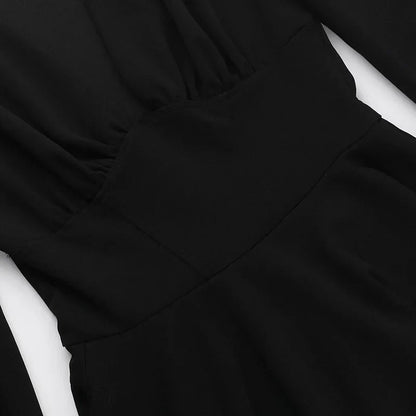 Sexy Low Cut Long Sleeve Pleated Mini Dress Women Elegant Wrap Waist Slim Party Vestido Spring Fall Harajuku Y2K Clothes
