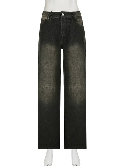 Streetwear Women'S Jeans Harajuku Cargo Pants Y2K Casual Denim Distressed Straight Wide Leg Trousers Female Korean 2024