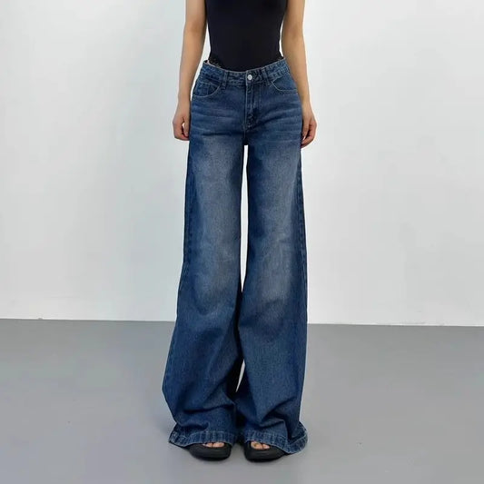 Retro American plus straight leg women jeans washed and versatile Gothic Harajuku loose fit high waisted casual jeans y2k pants