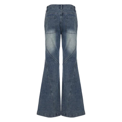 Y2K Low Waisted Washed Flare Jeans Korean Streetwear Blue Slim Fit Denim Pants Fashion Lady Casual Boot Cut Trousers