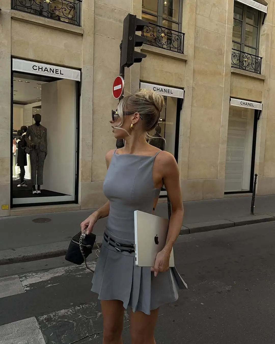 High Street Backless Bandage Pleated Dress Women Sexy Slit Sleeveless Bodycon Mini Dress 2025 New Summer Party Dress Streetwear