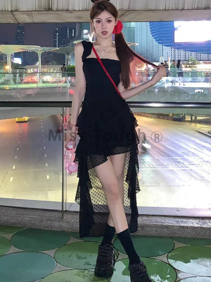 Voguable Y2k Vintage Mini Dress Irregular Korean Casual One Piece Dress FeTierred Elegant Chic Clothes New