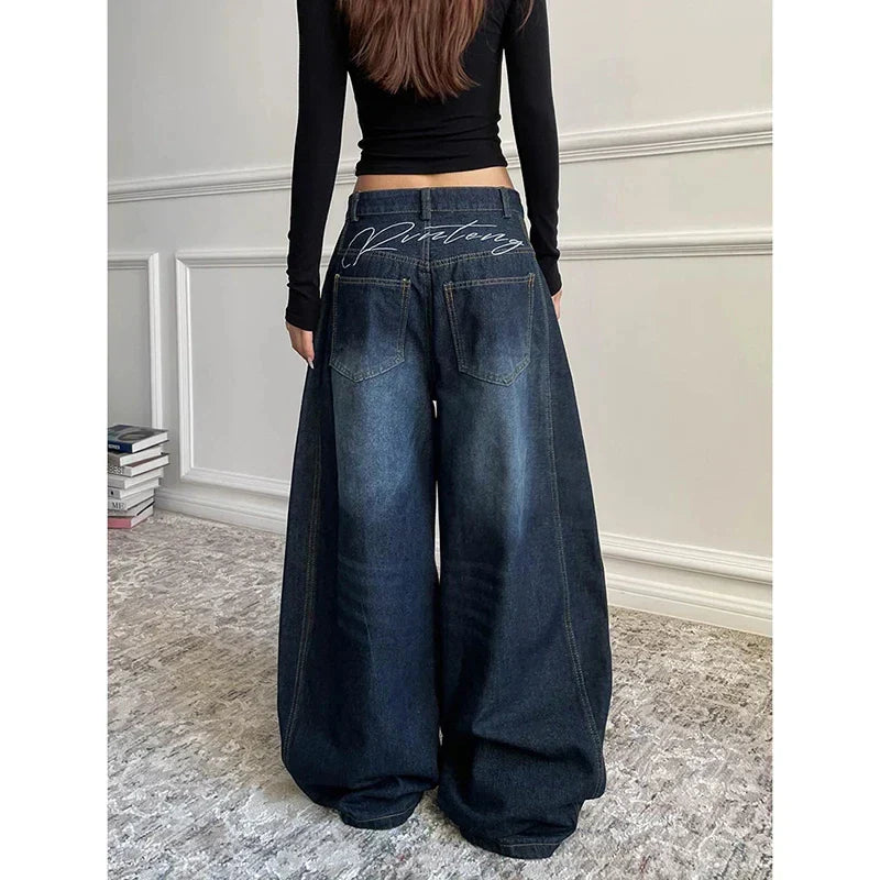 Women's Baggy Wide Leg Casual Denim Trouser Cool Girl High Waisted Streetwear Fashion Pants Female Straight Loose Unisex Jeans