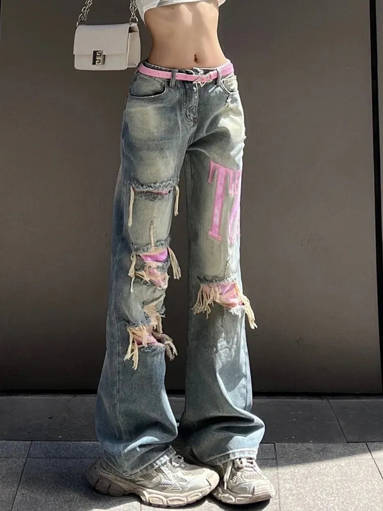 Women's Retro Wide Leg Ligh Wash Ripped Jeans | Great for All Seasons