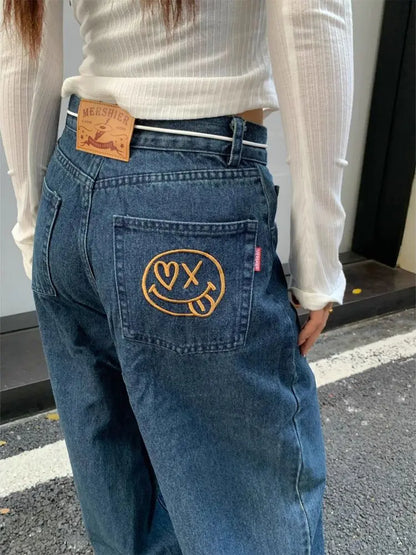 Vintage Y2k Baggy Jeans Women Hip-hop Blue Harajuku Denim Trousers Retro Oversized Casual Streetwear Jeans Aesthetic