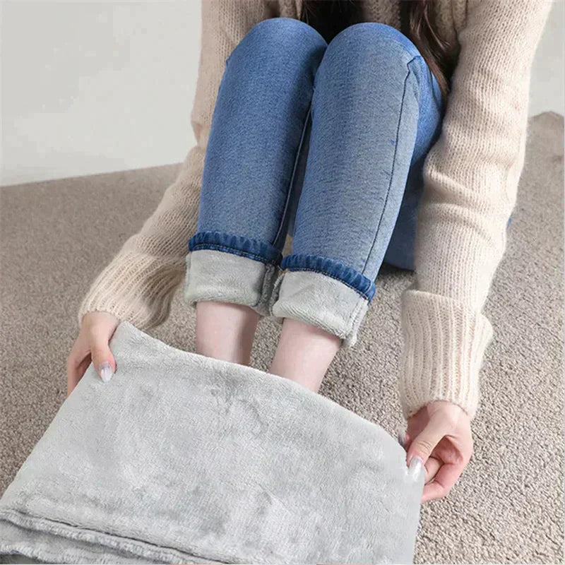 Women's Stretchy Skinny Winter Jeans with Fleece Lining | Great for Casual Days