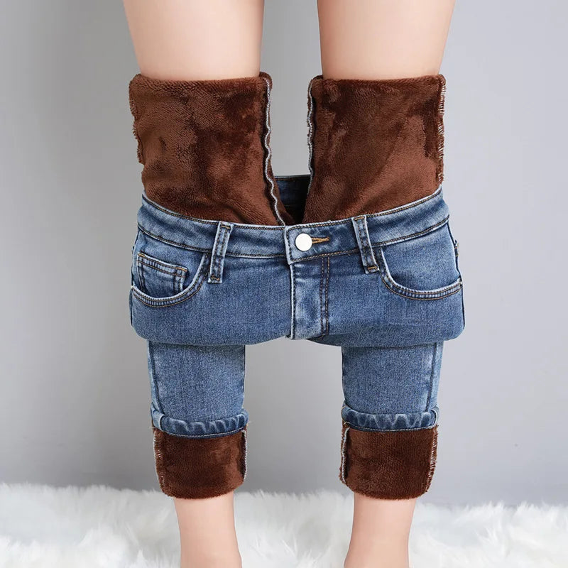 Women's Stretchy Skinny Winter Jeans with Fleece Lining | Great for Casual Days
