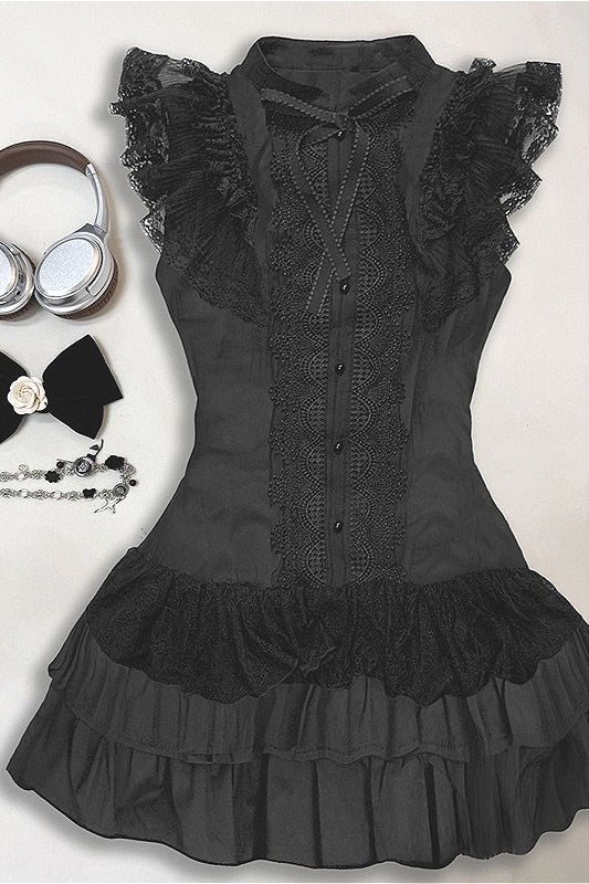 Dark Gothic Lace Patchwork Sleeveless Mini Dress