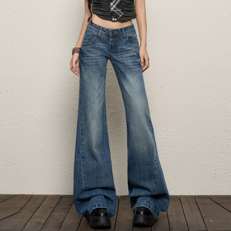 Pocket zip-up button low rise straight leg | Baggy Low Rise Jeans  | Festival Outfits Women