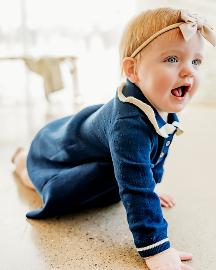 Adeline Ruffle Collar Sweater Knit Baby Dress (Organic Cotton)