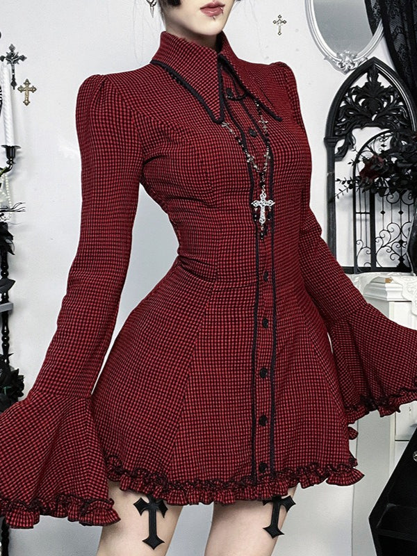 Gothic Dark Plaid Shirt Mini Dress