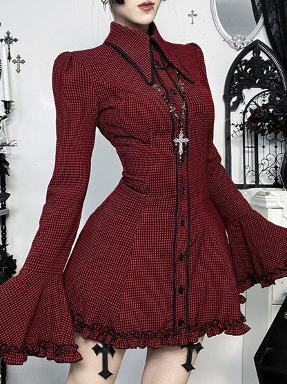 Gothic Dark Plaid Shirt Mini Dress