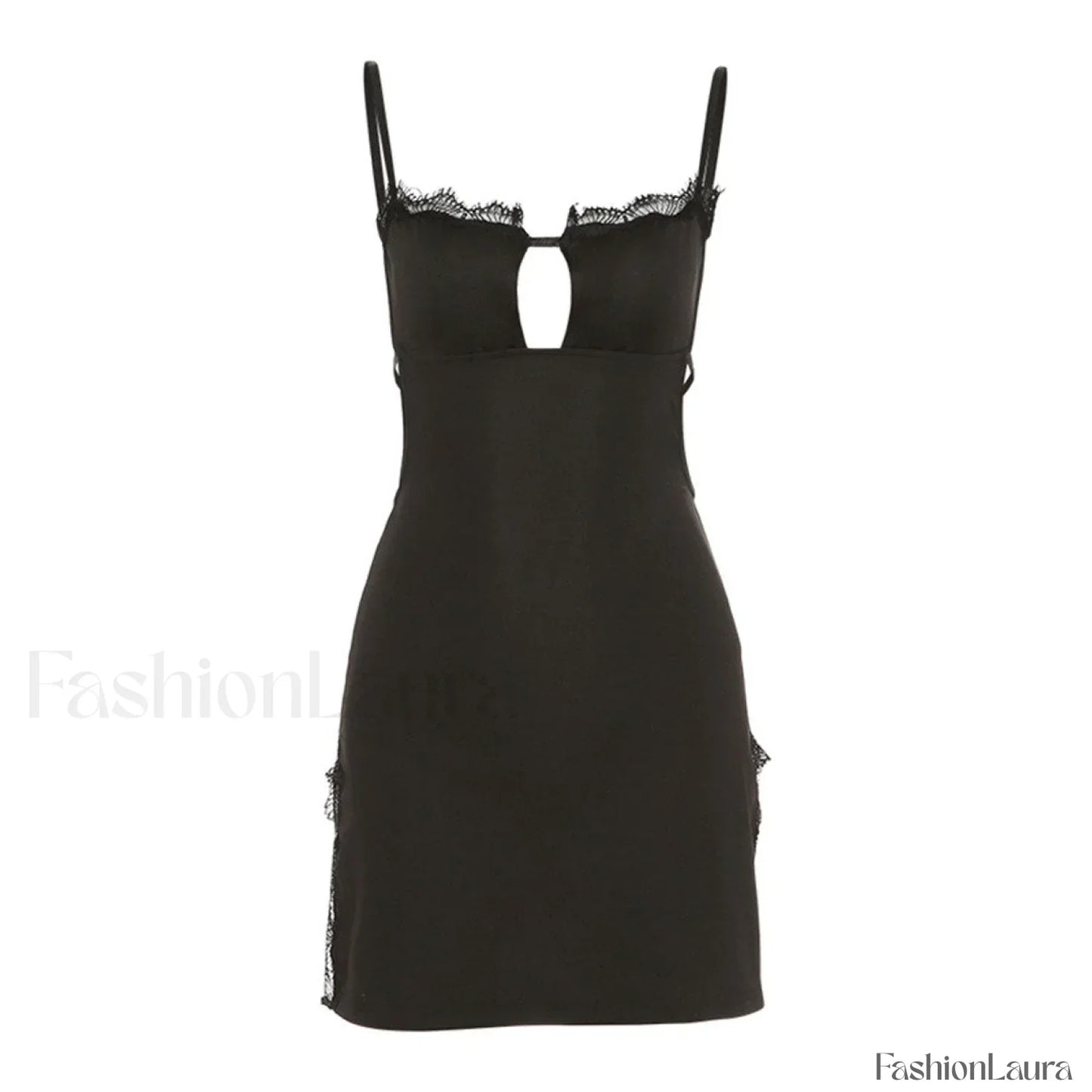 Alluring Eyelash Lace Trim Split Club Mini Dress