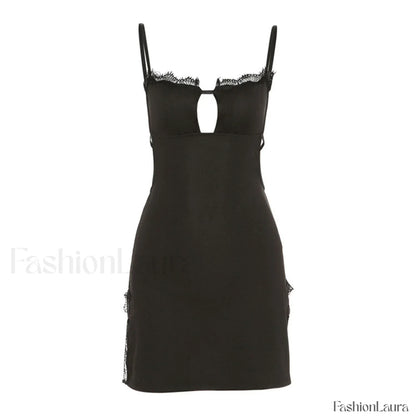 Alluring Eyelash Lace Trim Split Club Mini Dress
