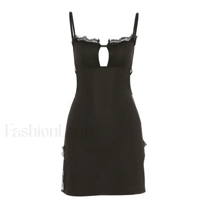 Alluring Eyelash Lace Trim Split Club Mini Dress