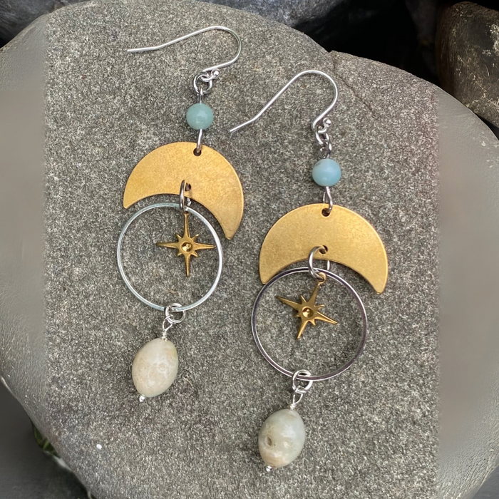 Amazonite Mixed Metal Star Dangles -Artisan Made