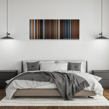 Ant-Man color palette canvas above a bed, between two black pendant lamps
