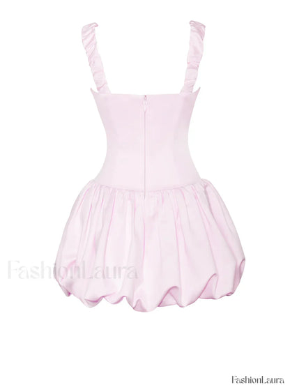 Aubrey Pink Satin Charming Bubble Hem Mini Dress