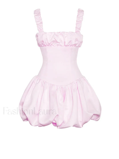 Aubrey Pink Satin Charming Bubble Hem Mini Dress