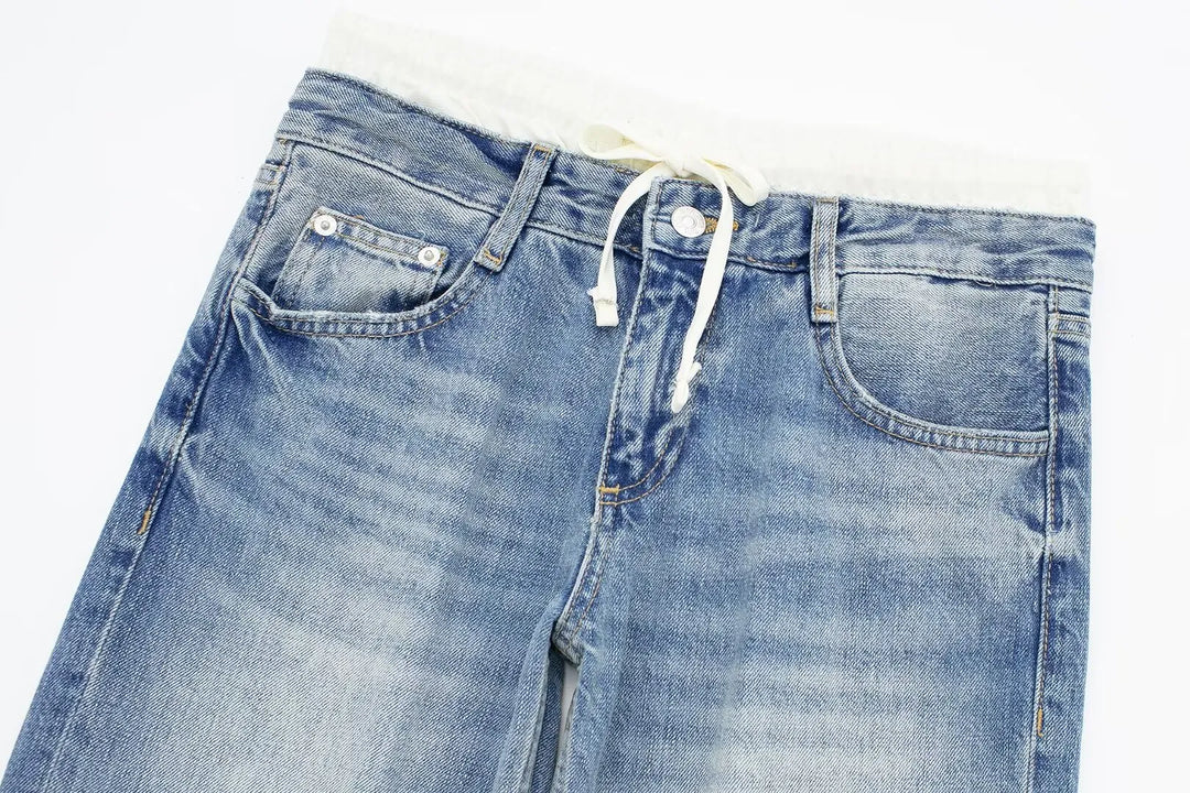 Women's Vintage Casual Mid Waist Baggy Jeans with Drawstring | Great for All Seasons