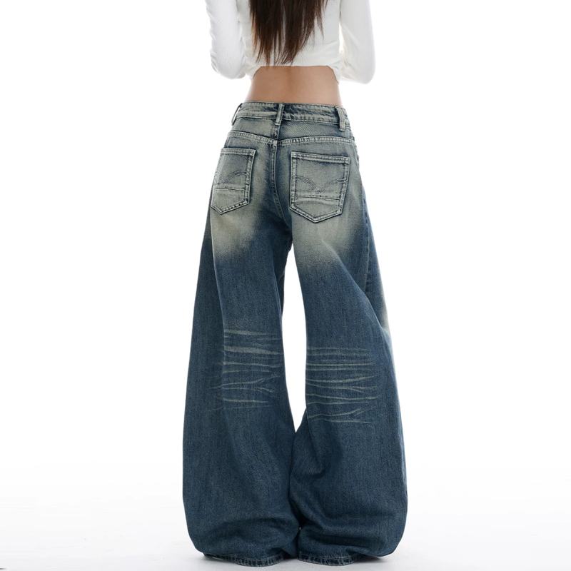 Gradient button pocket zip-up low rise wide leg | Baggy Low Rise Jeans  | Festival Outfits Women