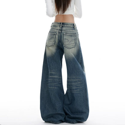 Gradient button pocket zip-up low rise wide leg | Baggy Low Rise Jeans  | Festival Outfits Women