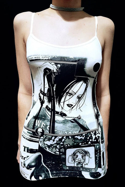 Retro Street Gothic Cropped Mini Dress