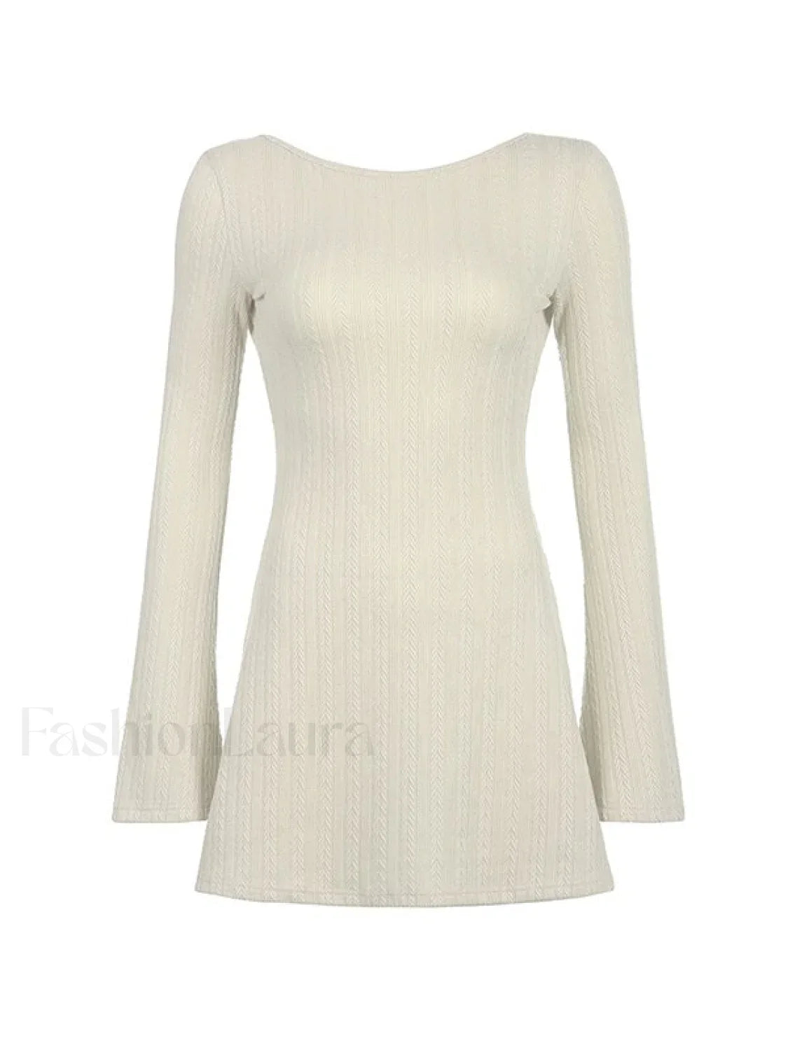 Backless Knitted Long Sleeve Mini Dress