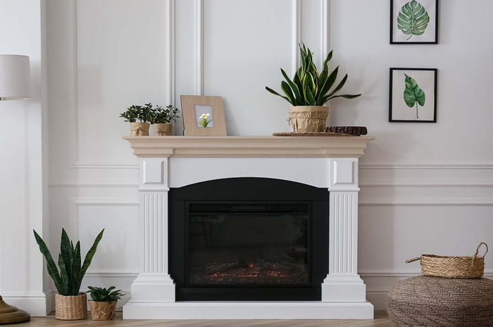 Retique It Bare Wood Kit (Large) for interior woodworking, showing a matte finish fireplace mantle with natural wood grain.