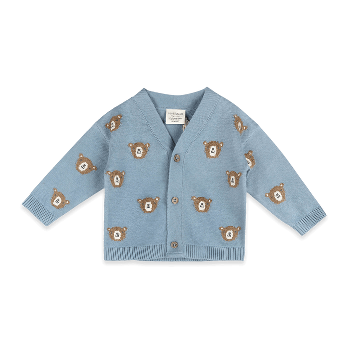 Bear Jacquard Knit Baby Cardigan, Organic Cotton