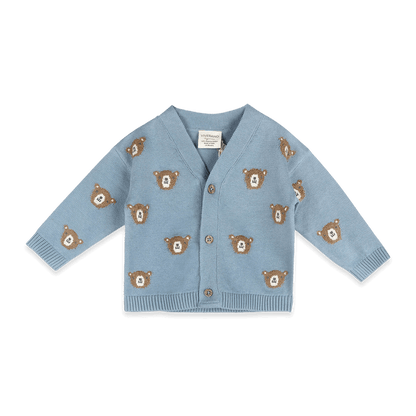 Bear Jacquard Knit Baby Cardigan, Organic Cotton