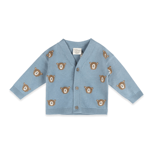 Bear Jacquard Knit Baby Cardigan, Organic Cotton