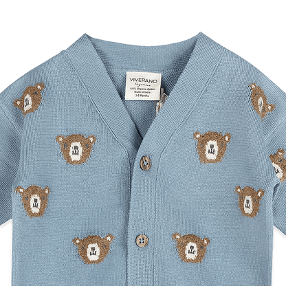Organic Cotton Bear Jacquard Knit Baby Cardigan, Detail
