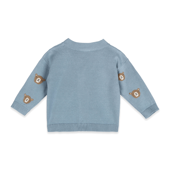 Organic Cotton Bear Jacquard Knit Baby Cardigan, Back