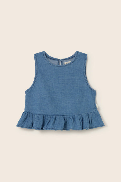 Blair Denim Gauze Top in Blue