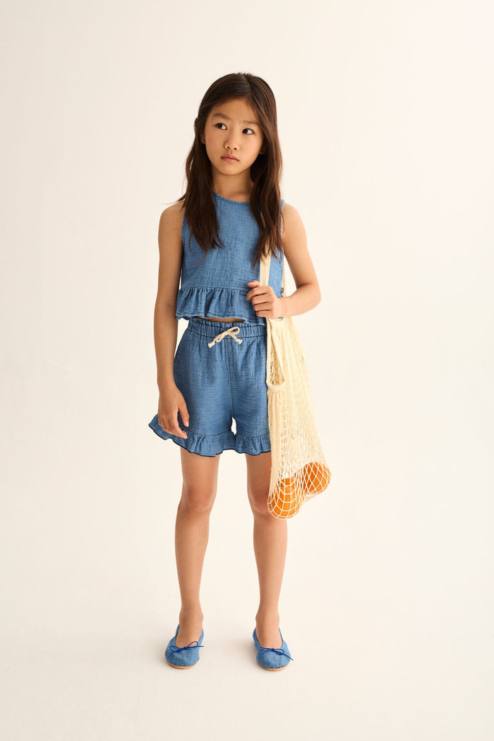 Blair Denim Gauze Top in Blue