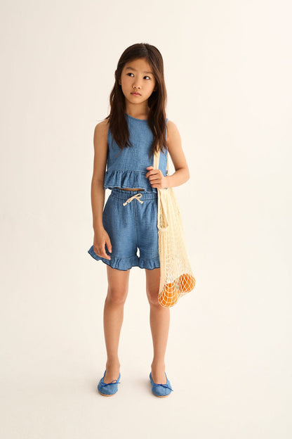 Blair Denim Gauze Top in Blue