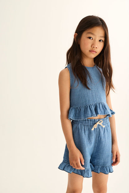 Blair Denim Gauze Top in Blue