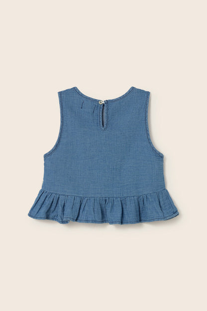 Blair Denim Gauze Top in Blue