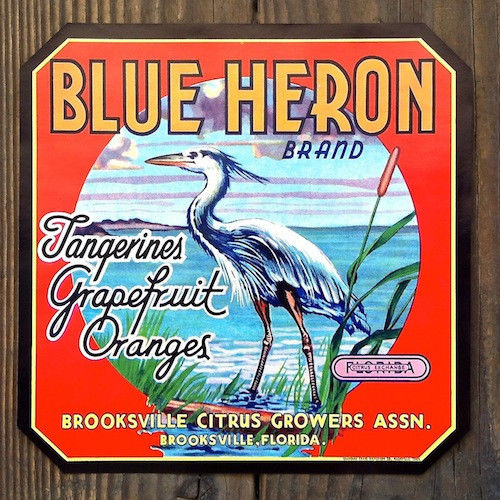 BLUE HERON Citrus Fruit Crate Box Label 1930s