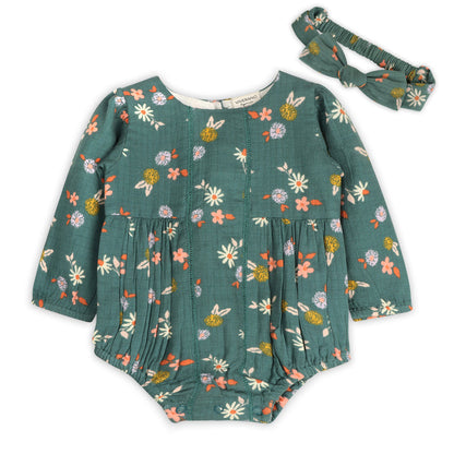 Bora Floral Baby Romper & Headband Set (Organic Muslin)