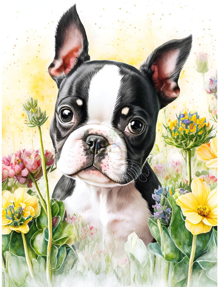 Boston and Flowers Diamond Painting-Diamond Painting Hut