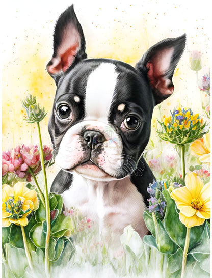 Boston and Flowers Diamond Painting-Diamond Painting Hut