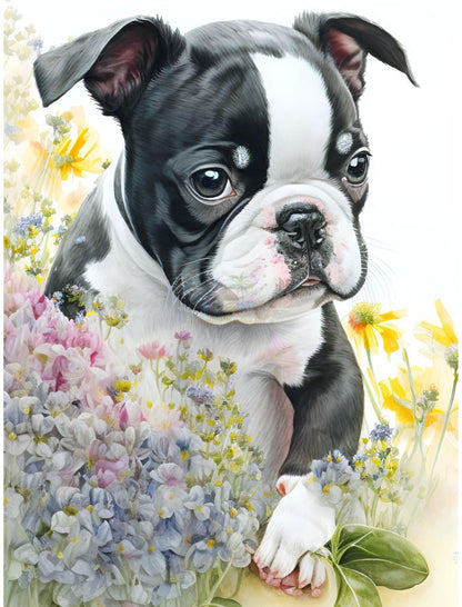 Boston and Flowers Diamond Painting-Diamond Painting Hut